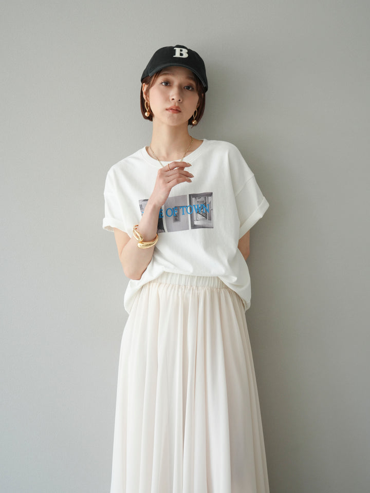 [SET]ネオンロゴコラージュフォトプリントオーバーTシャツ+シフォンフレアスカート(2set)