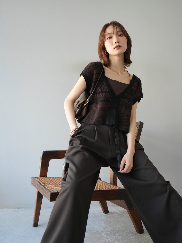 [予約]ガーター編み2WAYニットベスト/ブラウン×ブラック
