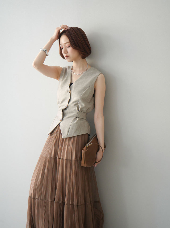 [予約]サイド切替ヘリンボーンベスト/beige