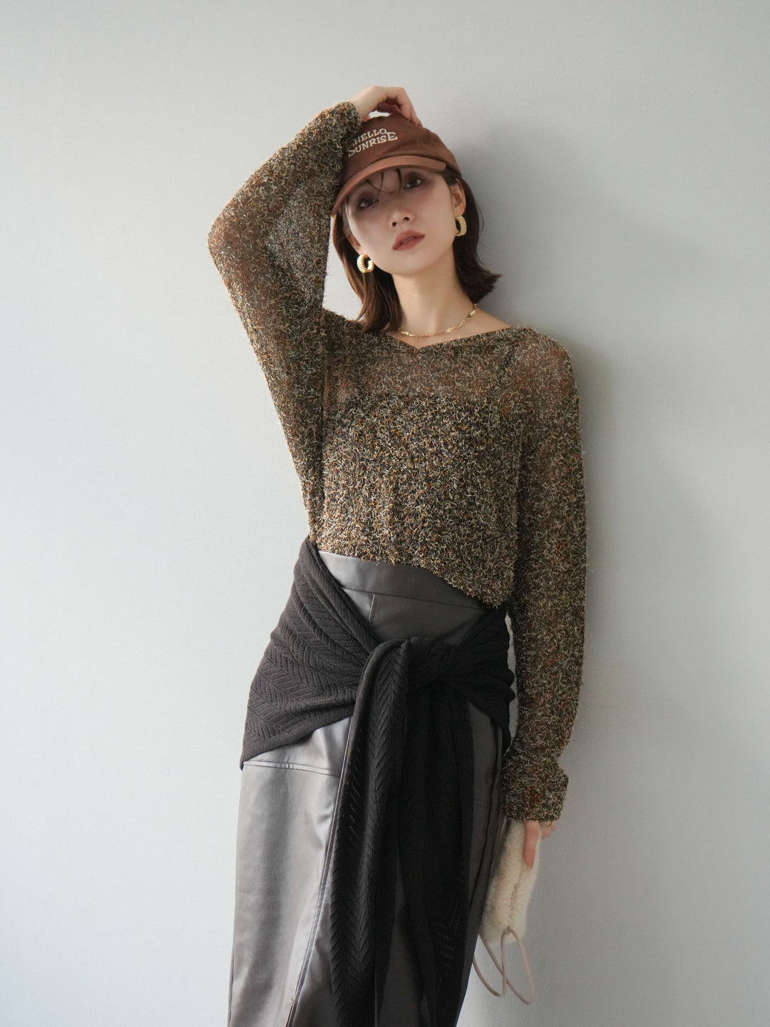 [予約]ミックステープヤーンVネックプルオーバー/オレンジ