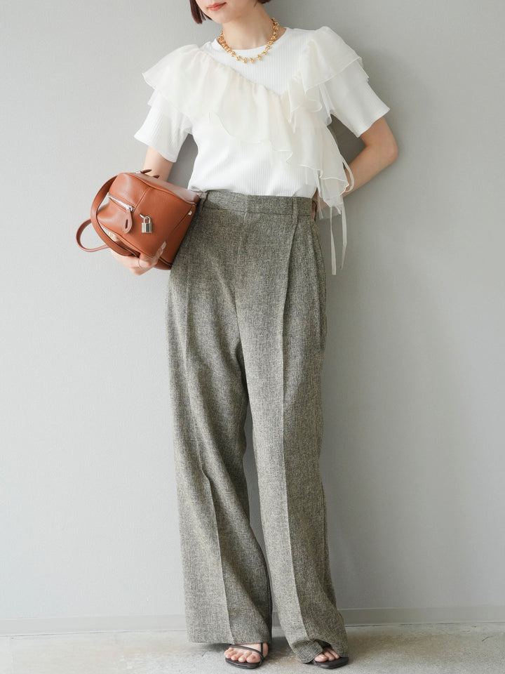 [予約]アシメフリルドッキングカットソー/オフホワイト