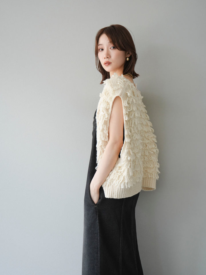 [SET]ループデザインベスト+アシンメトリーデニムワンピース(2set)