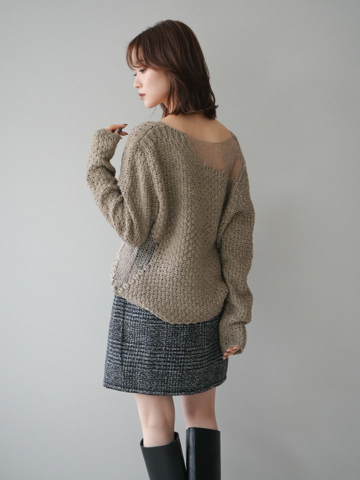[予約]ダメージデザインニットプルオーバー/greige