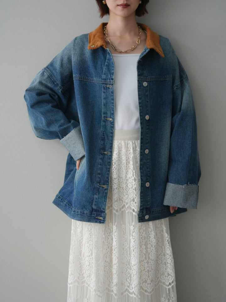 [予約]コーデュロイ×デニムミドルジャケット/blue