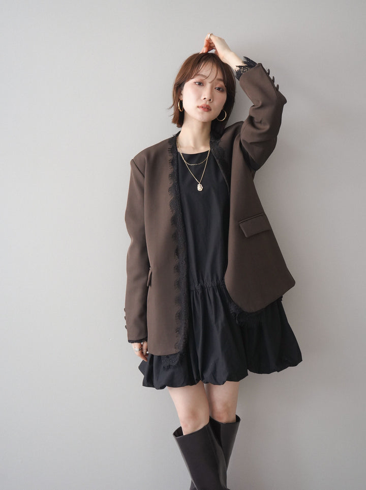 [予約]ノースリバルーンミニワンピース/black