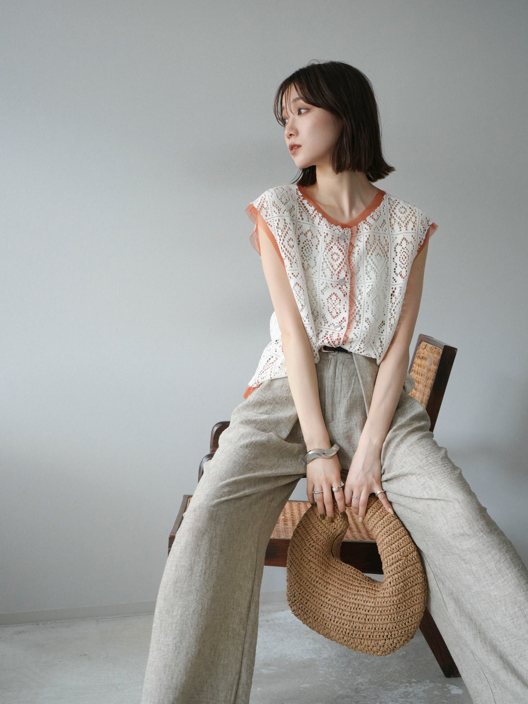 [予約]ブロックレースベスト/アイボリー