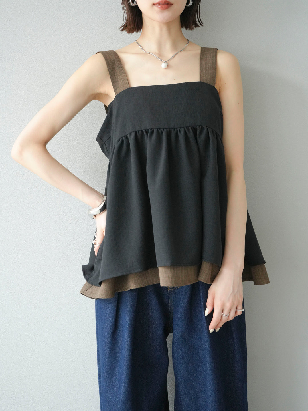 [SET]リネンライク配色フレアタンクトップ+選べるアクセセット(2set)