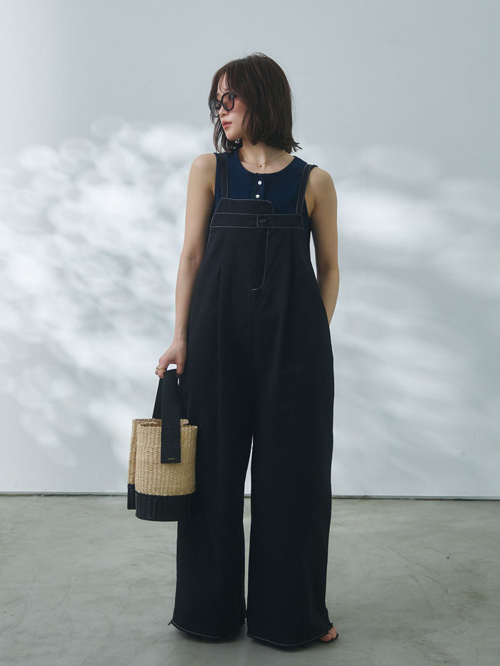 【Allure】[SET]カットオフコットンツイル配色ステッチサロペット+カットオフコットンツイル配色ステッチサロペット(2set)