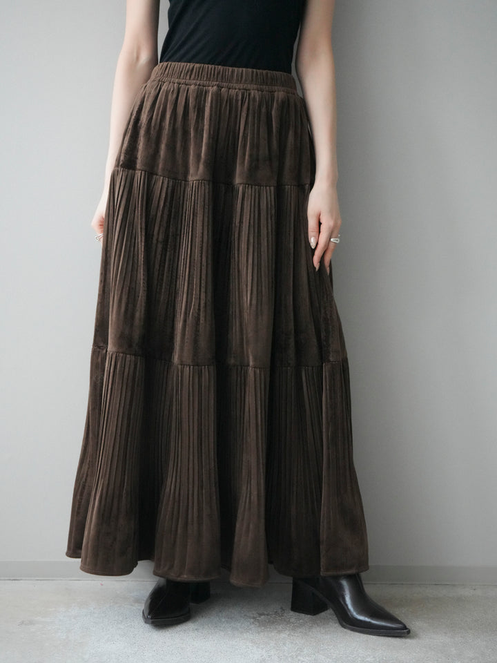 [予約]ベロアティアードワッシャースカート/camel