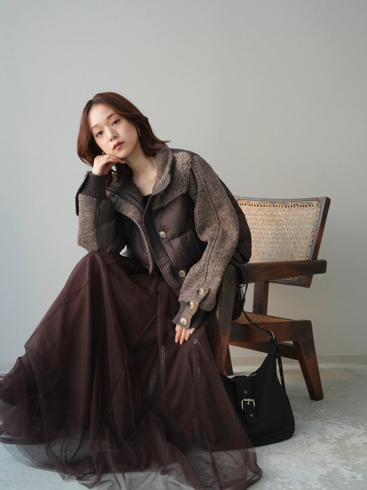 [SET]異素材ダウンジャケット+チュールボリュームスカート(2set)