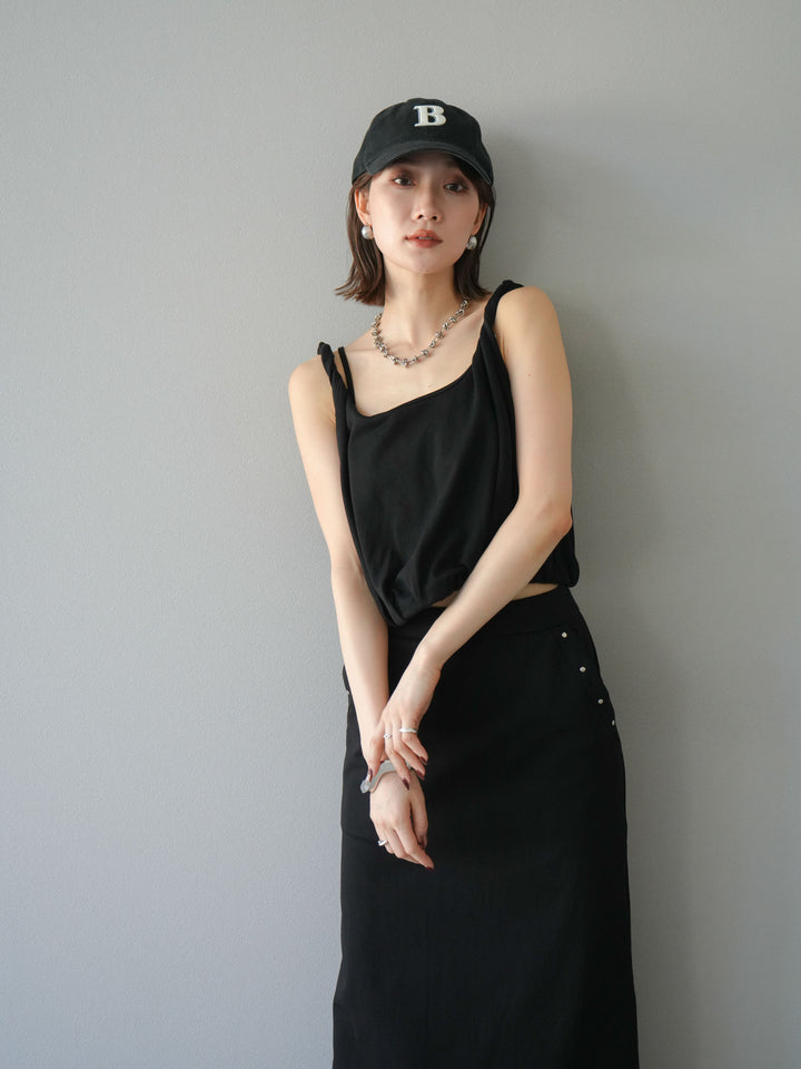 [SET]ミニ裏毛ツイストキャミバルーントップス＆Iラインスカート(2set)