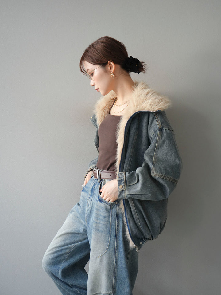 [SET]デニムxファーブルゾン+選べるアクセセット(2set)