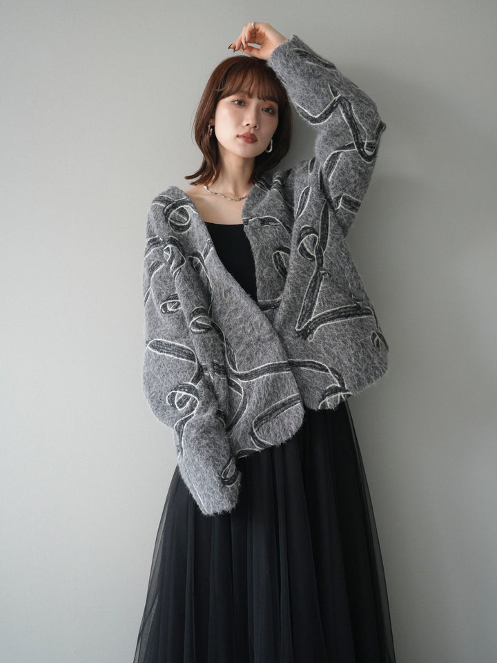 [予約]ニュアンス刺繍ブークレニットジャケット/gray