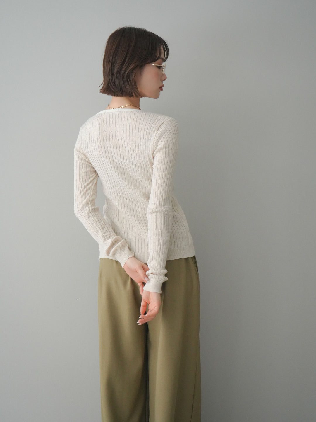 [予約]バイカラーレイヤードニットカーディガン/white