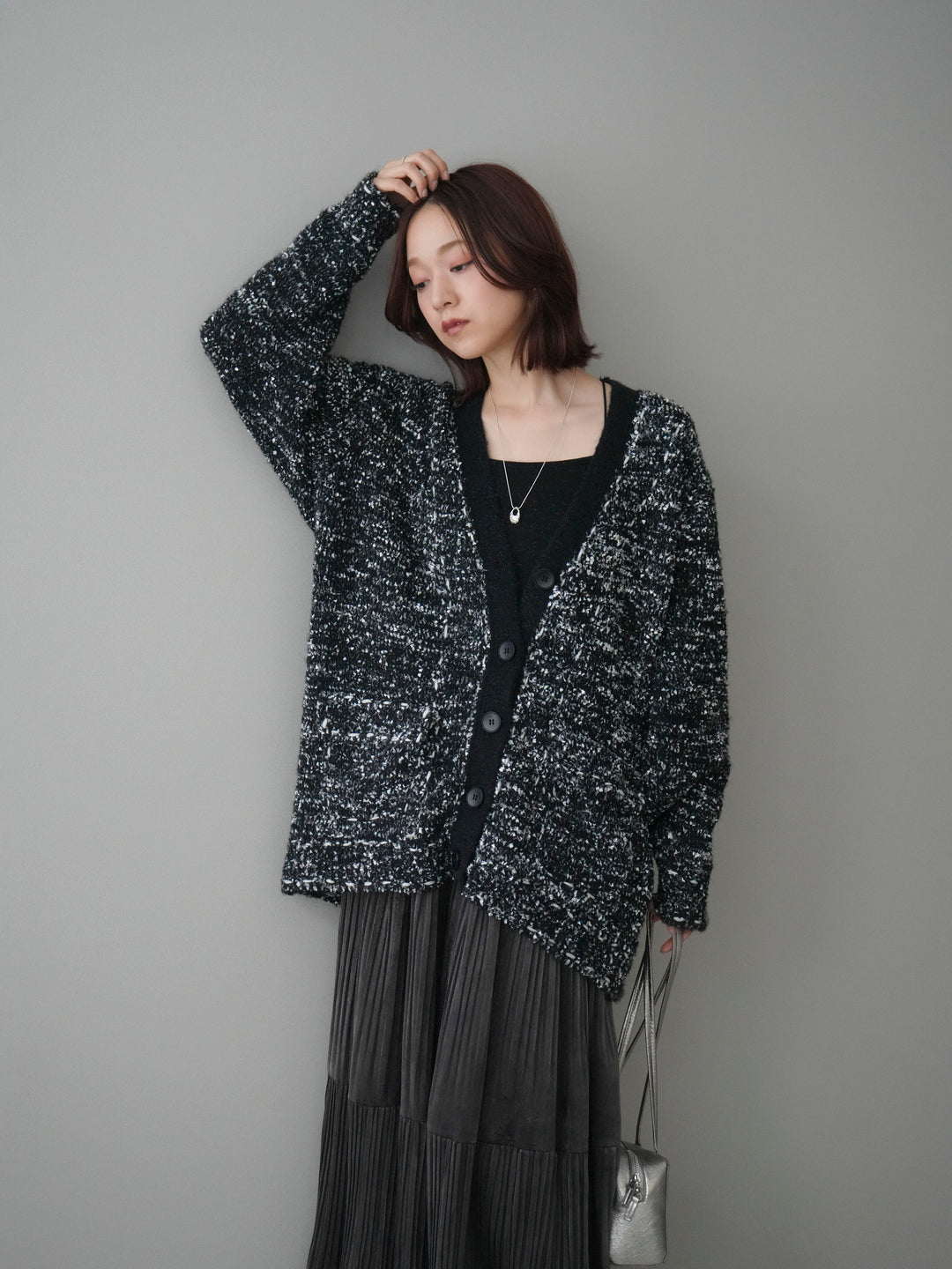 [予約]モールネップニットカーディガン/black