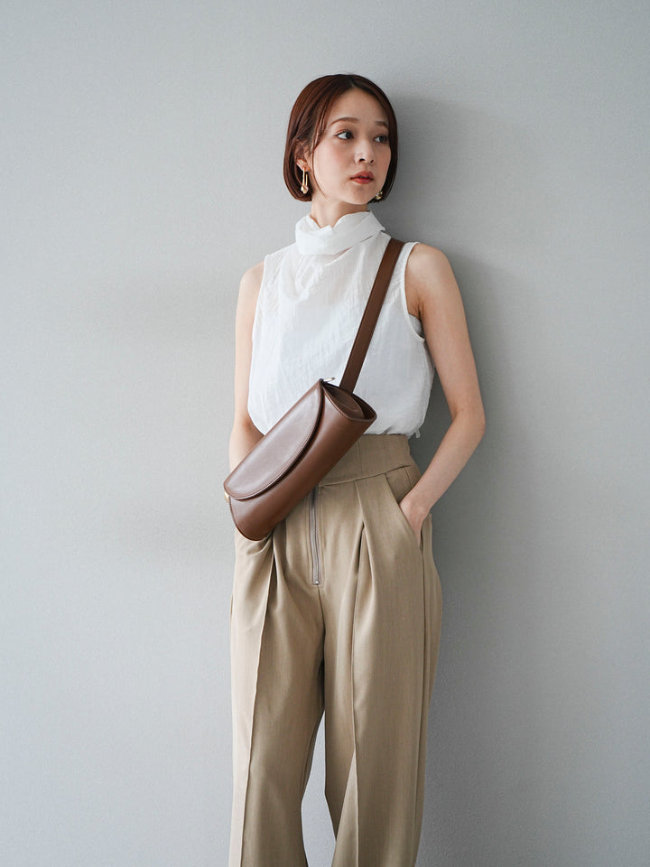 [SET] 後繫帶無袖上衣 + 拉鍊褶襉寬褲 (2 套)