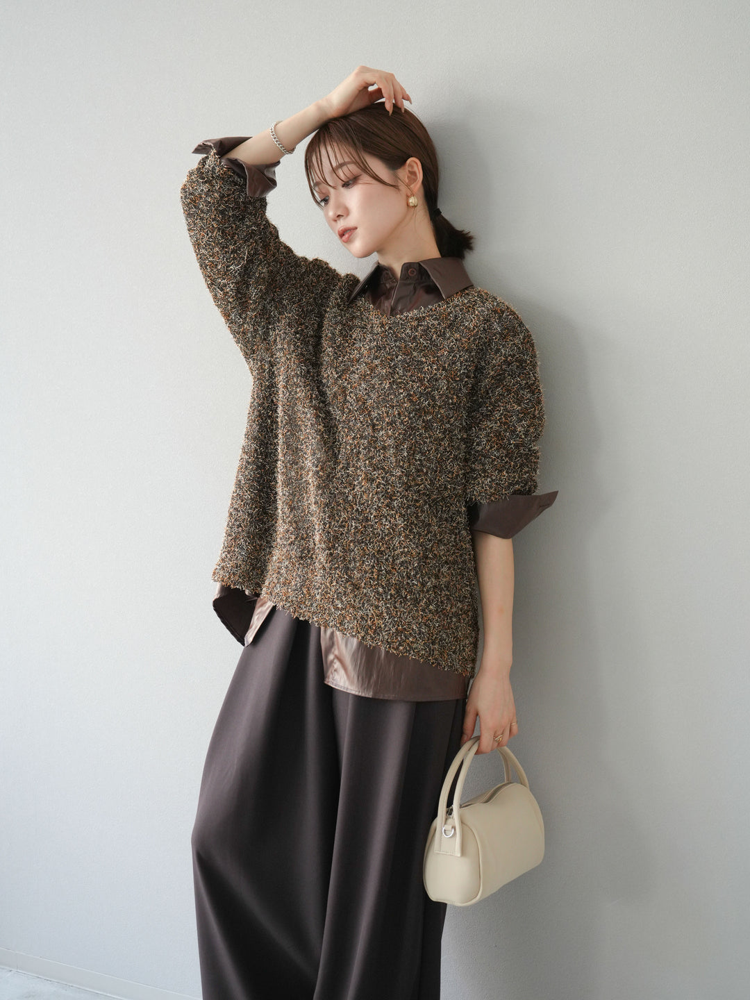 [予約]フェイクレザーシャツ/ブラック