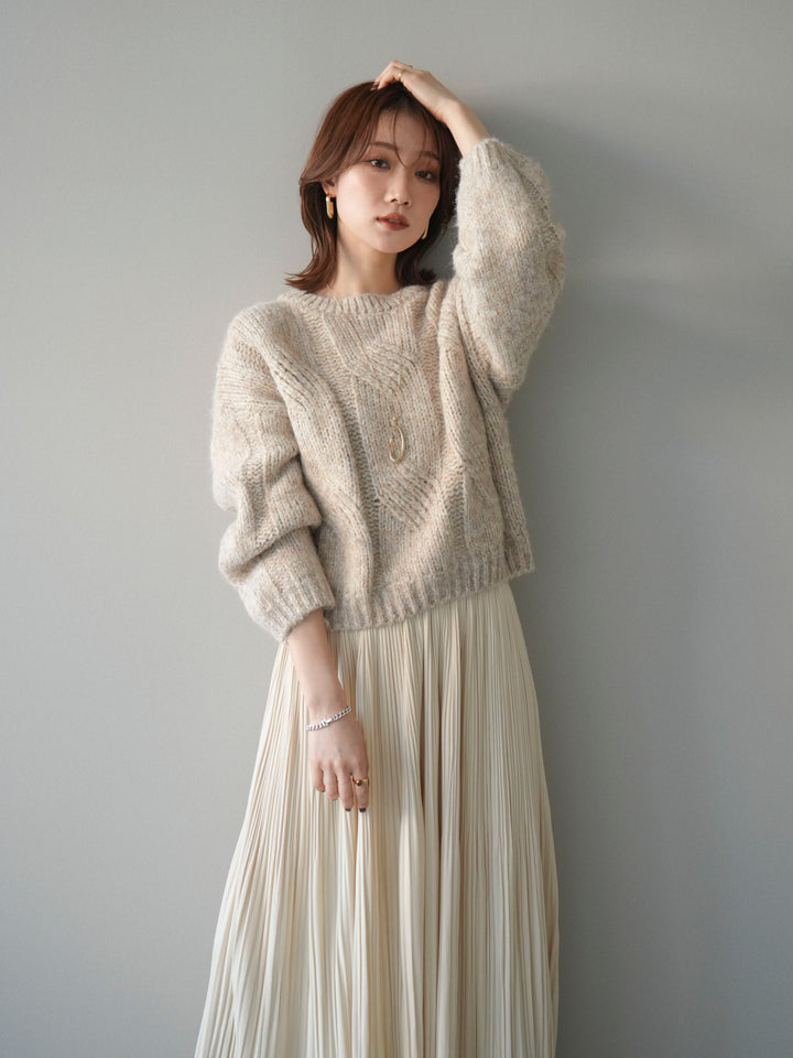 [予約]ワイドケーブルミックスニットプルオーバー/ivory
