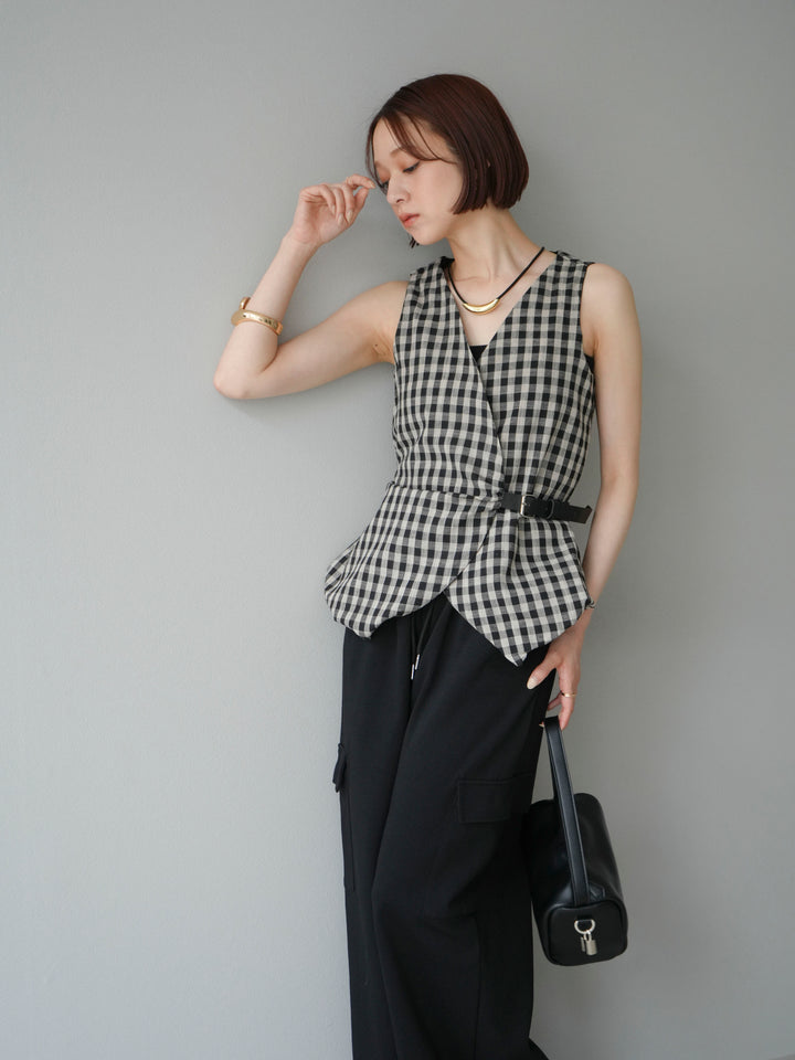 [SET]ベルトデザインバルーンブラウス+ウエストラインサイドポケットスウェットパンツ(2set)