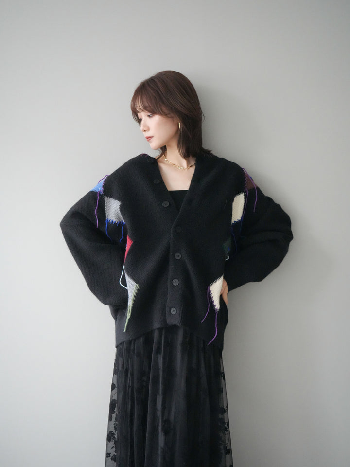 [予約]ハンドステッチアーガイルデザインニットカーディガン/black