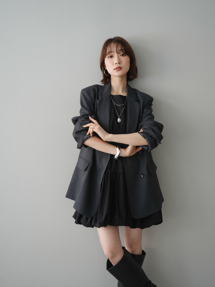 [SET]ノースリバルーンミニワンピース+ダブルブレストオーバージャケット(2set)