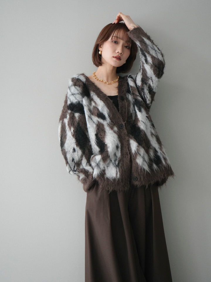 [予約]アーガイル柄シャギーニットカーディガン/brown