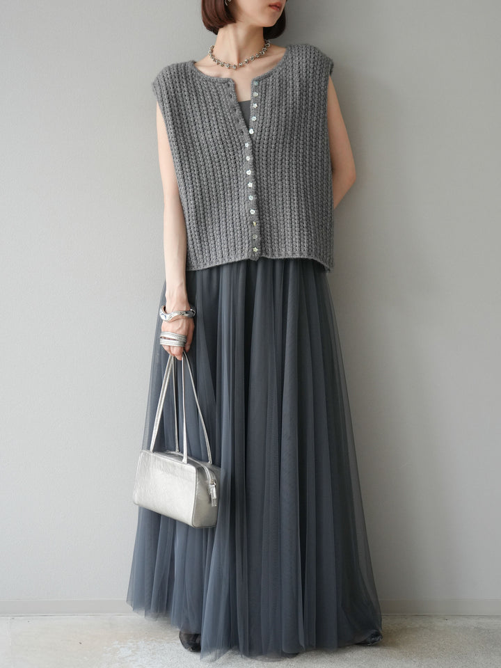 [予約]ランダムボタンニットベスト/チャコール