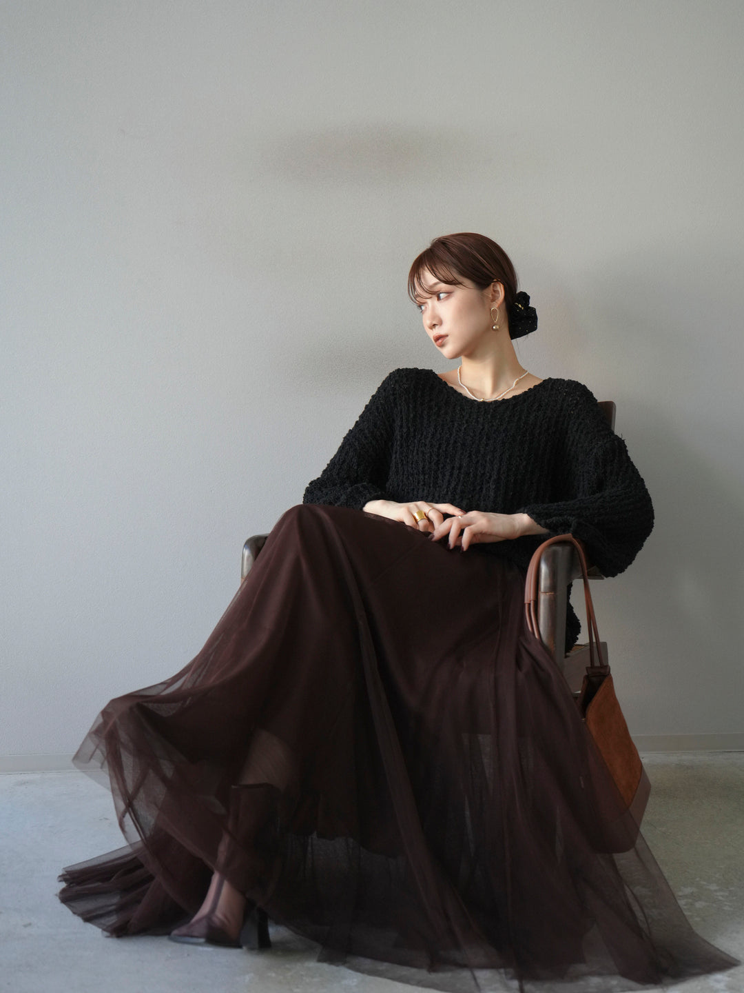 [予約]ポコポコVネックニットプルオーバー/ブラック