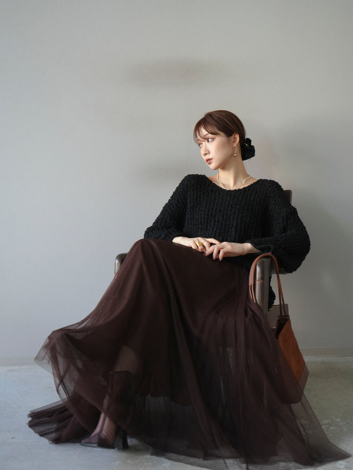 [予約]ポコポコVネックニットプルオーバー/ブラック