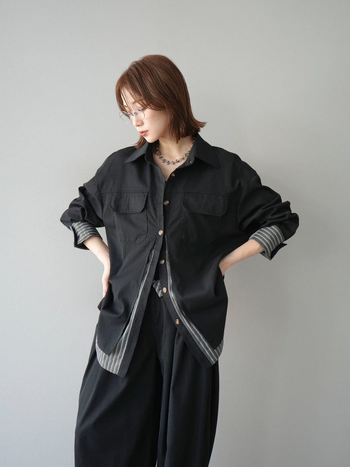 [予約]ストライプレイヤードシャツ/ブラック