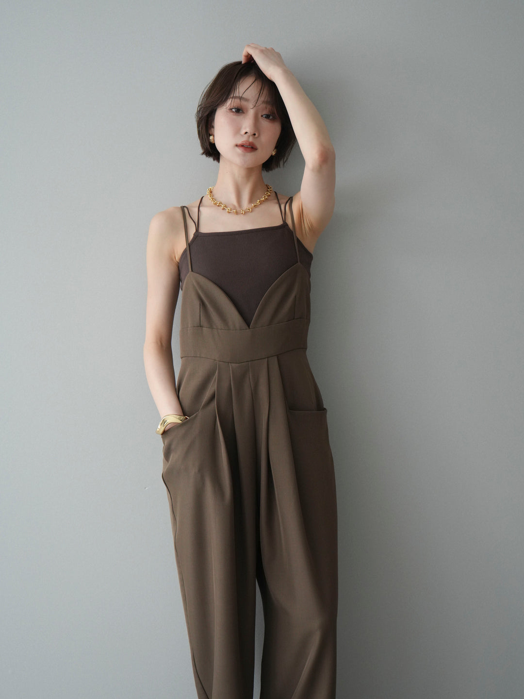 [予約]バックデザインサロペット/brown