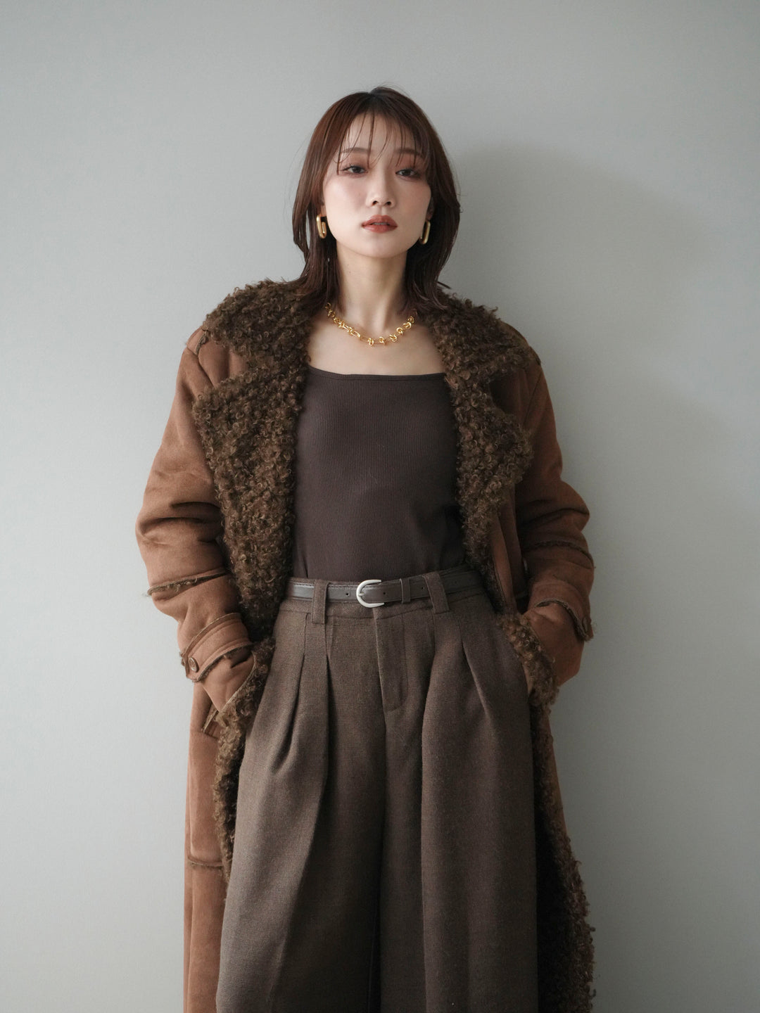 [予約]ムートンロングコート/brown