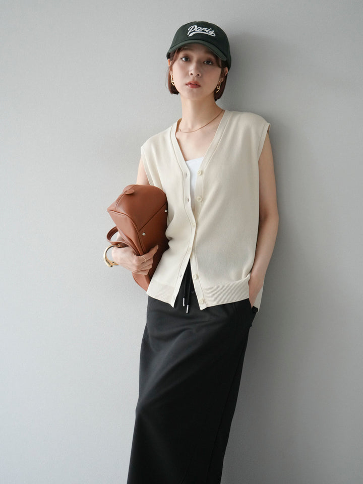 [SET]Vネックレーヨンニットベスト+選べるアクセセット(2set)