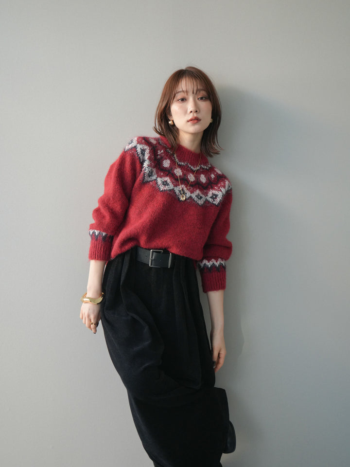 [予約]ソフトタッチ求心柄ニットプルオーバー/red