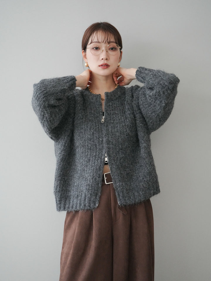 [予約]MIXヤーンモヘアタッチZIPニットカーディガン/gray