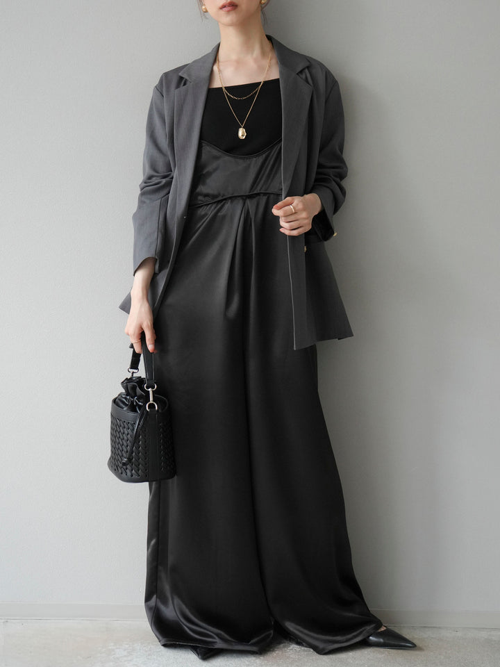 [予約]サテンビスチェオールインワン/ブラック