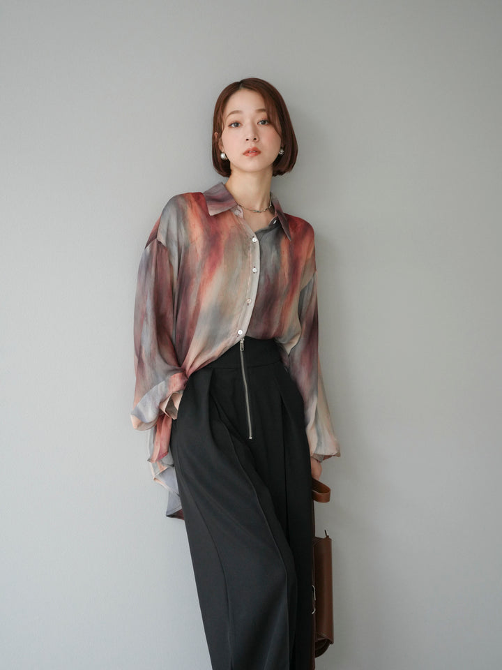 [予約]ニュアンス柄シアーシャツ/レッド