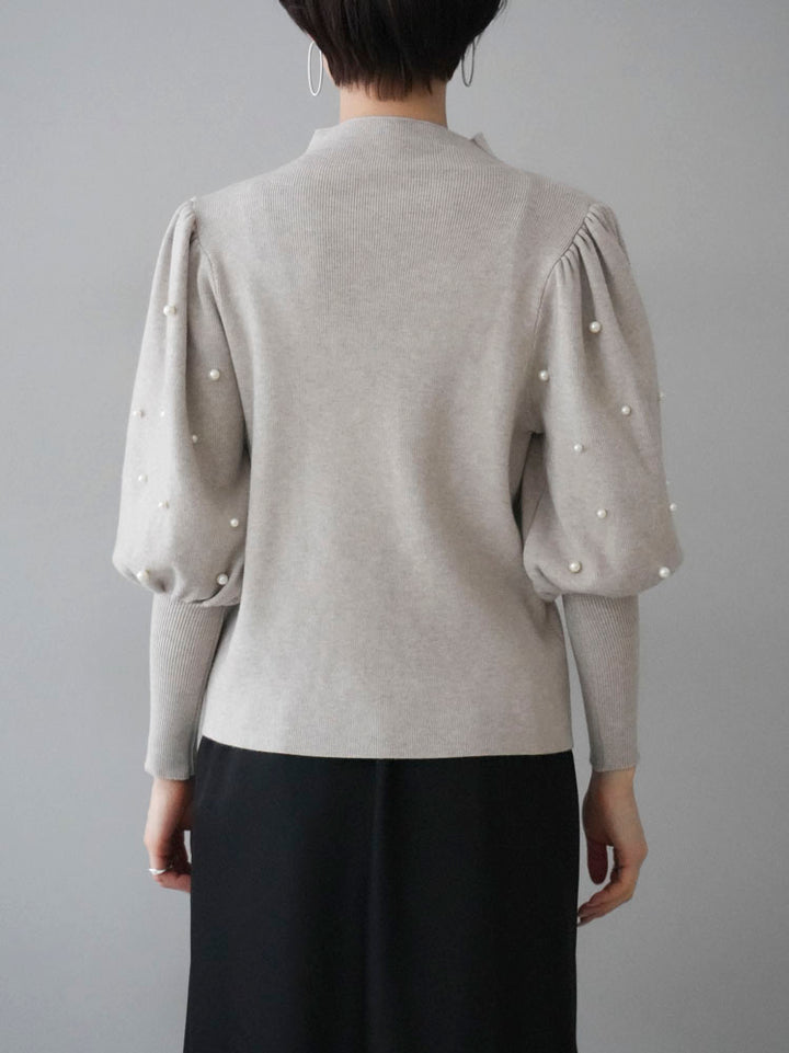 [Pre-order] Volume Sleeve Pearl Knit Pullover/Beige