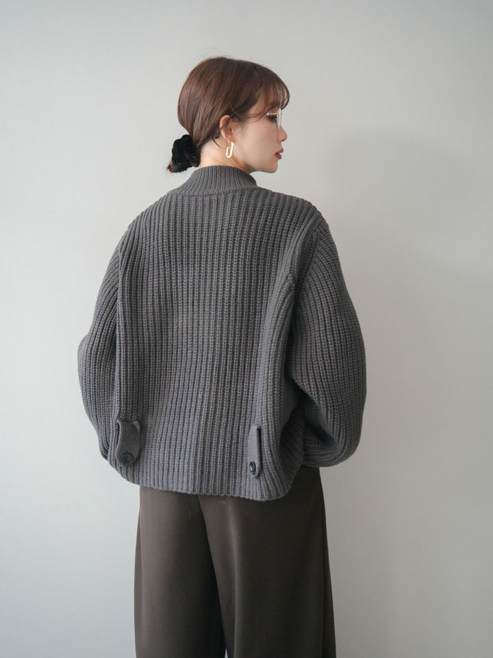 [SET]畦編みボトルネックZIPニットカーディガン+ベルト付裏起毛センターシームカーブパンツ(2set)