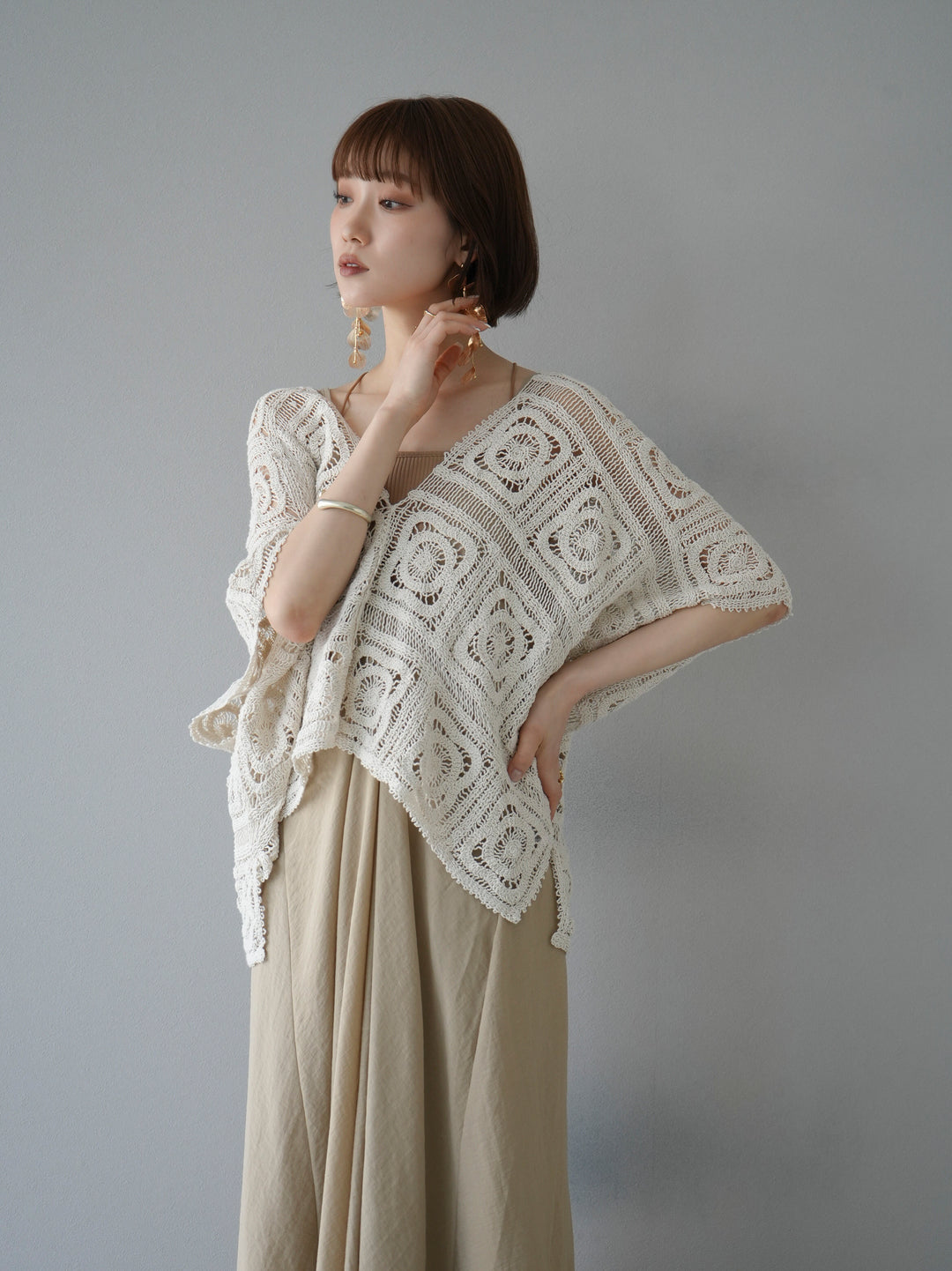 [Pre-order] Linen-touch cache-coeur camisole dress/beige