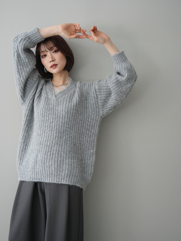 [SET]Vネックレースニットプルオーバー+Vネックレースニットプルオーバー(2set)