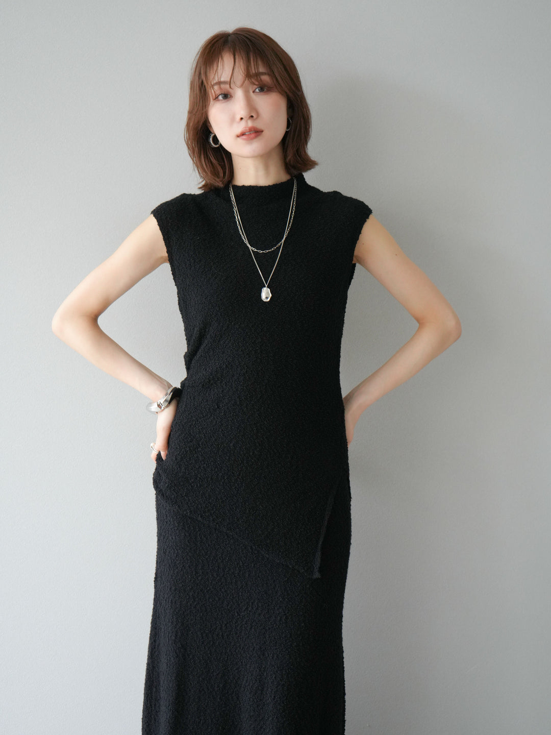 [予約]ブークレアシメニットノースリーブトップス/ブラック