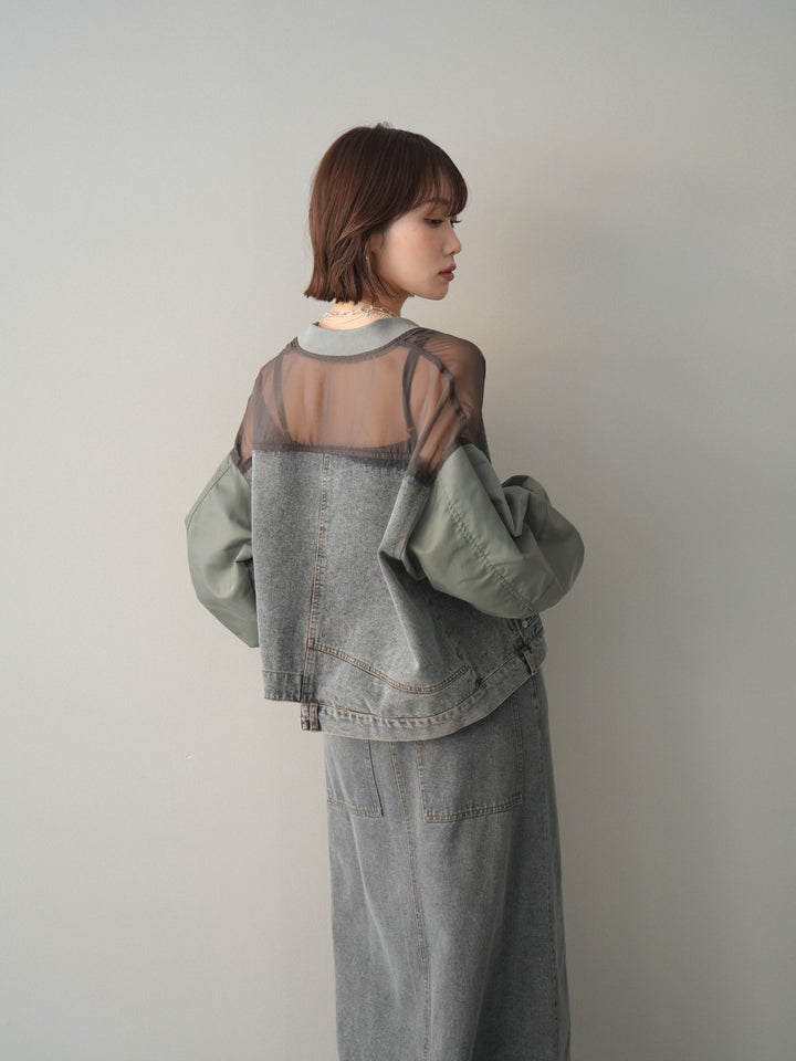 [SET]異素材デニムブルゾン+フロントジップデニムスカート(2set)