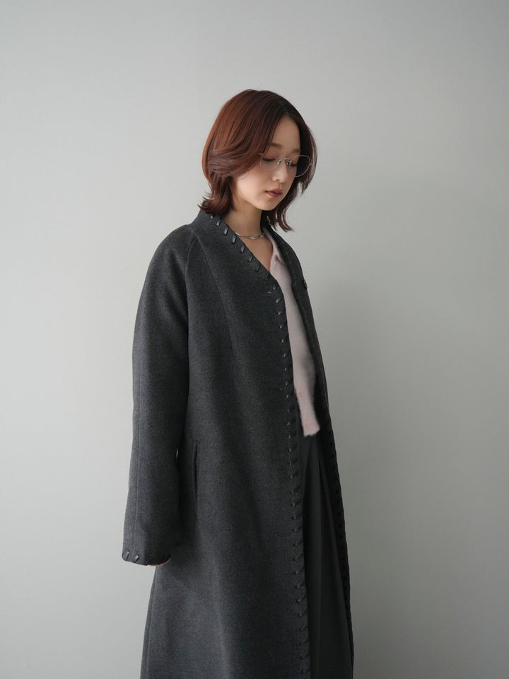 [SET]ハンドステッチ裏中綿ロングコート+モヘア衿付きボタンプルオーバー(2set)