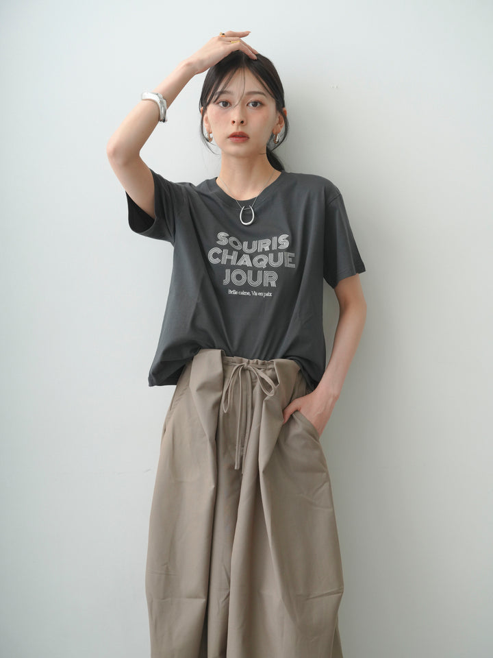 【套裝】Logo刺繡T卹+皮帶環彎腰闊腿褲（兩件套）