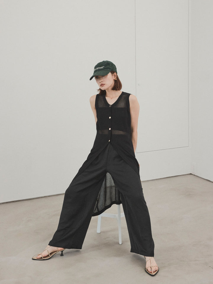 [套裝] 什錦紐扣針織長背心 + 什錦紐扣針織長背心 (2套)