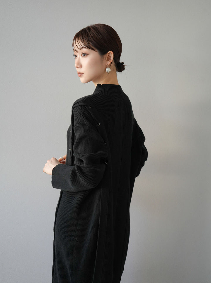 [SET] 不對稱繫帶高領針織連身裙 + 可選飾品套裝 (2套)