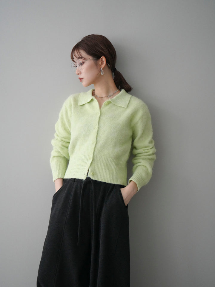 [予約]モヘア衿付きボタンプルオーバー/lime