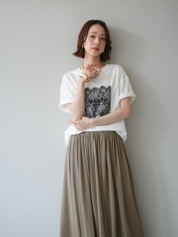 [予約]レースコラージュロゴTシャツ/off
