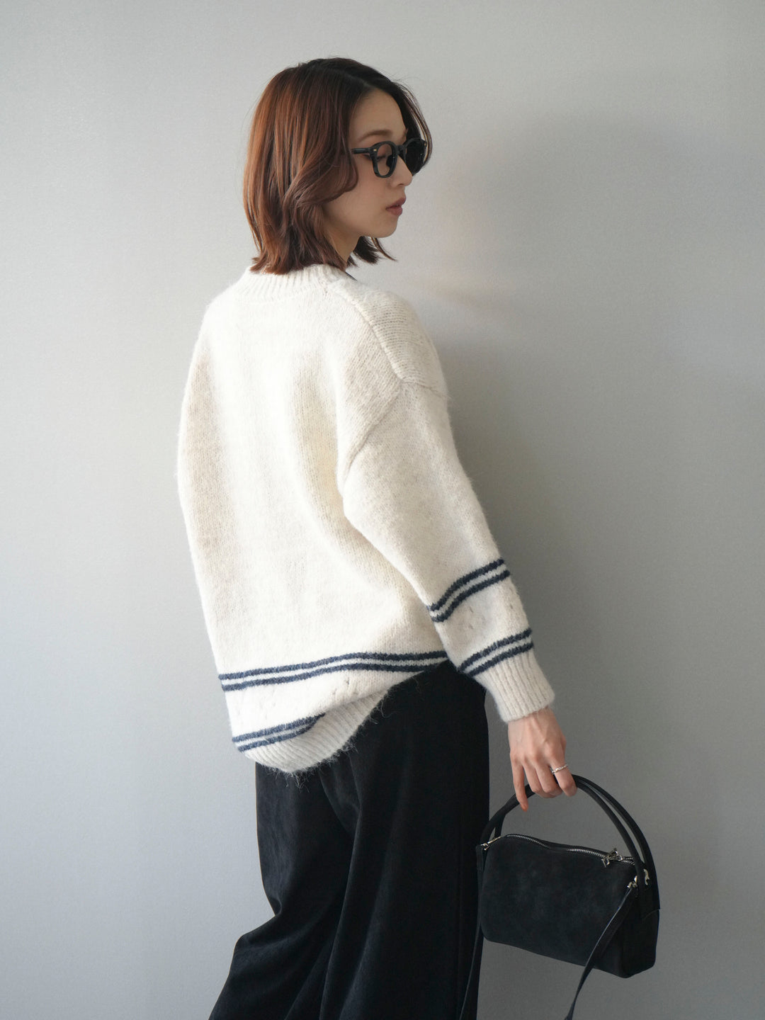 [SET]クルーネックラインボーダーニットプルオーバー+選べるアクセセット(2set)